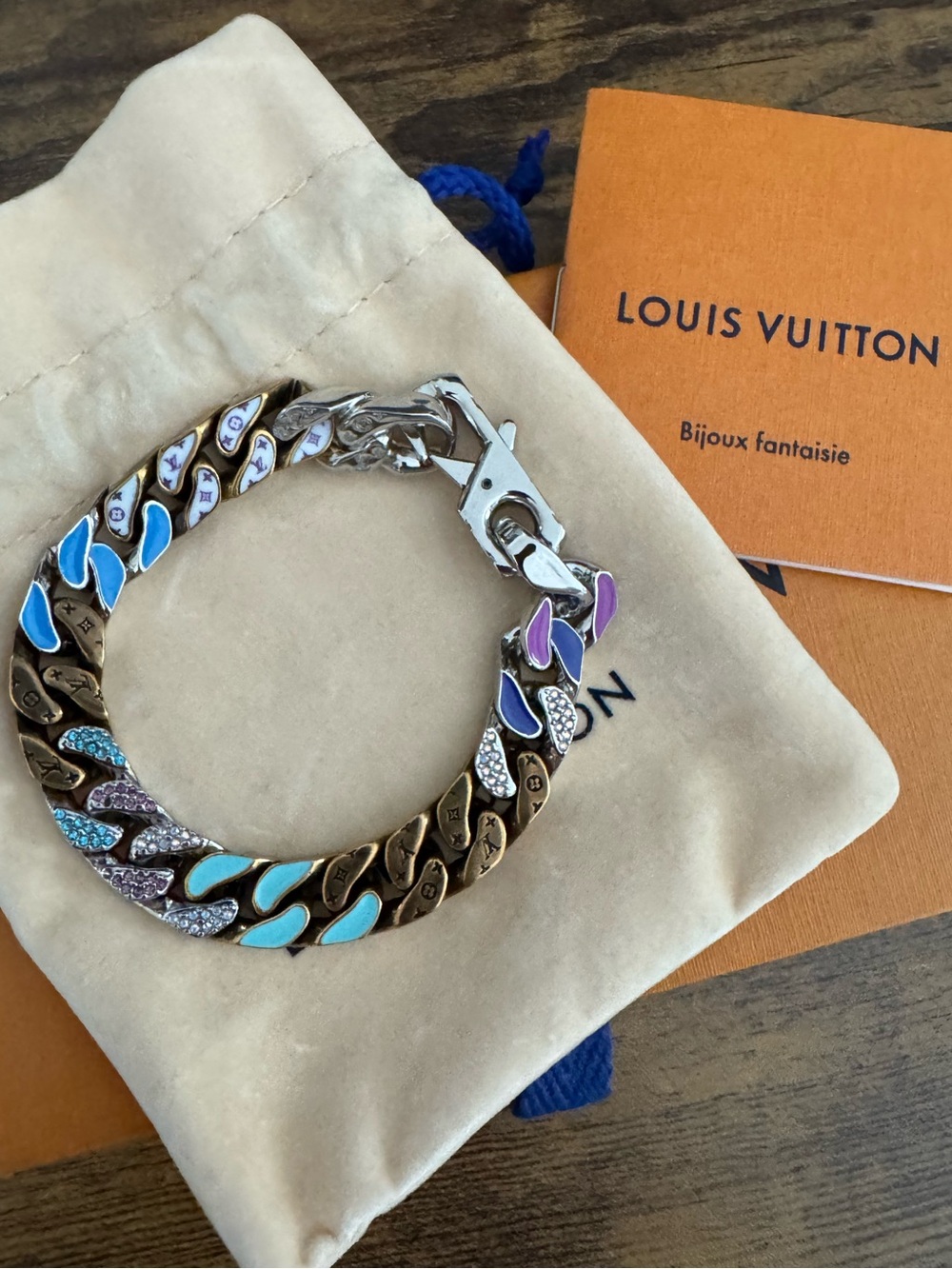 NEW LOUIS VUITTON Limited Edition Chain Links Crystal Patches Bracelet